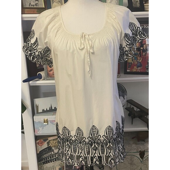 Soho Look 100% cotton peasant blouse with embroidery-style sleeves and hem sz L - Picture 6 of 8